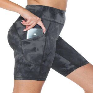 Womens Premium 8" Inseam Bike Shorts w/Pockets Sizes S-XL Dk/Light Grey Tie Dye